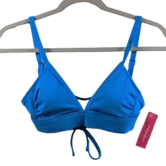Xhilaration Other - Triangle Bikini Top Ribbed Plunge Bralette Xhilaration Blue XS Swimsuit Back Tie